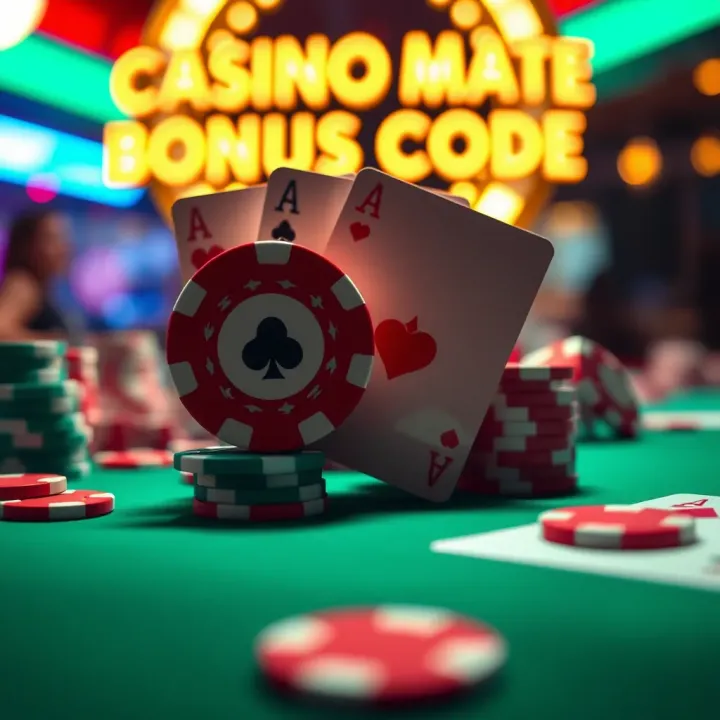 Bright casino chips and playing cards symbolizing bonus code offers