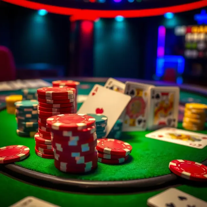 Colorful casino chips and playing cards on a green felt table symbolizing bonus opportunities at Casino Mate