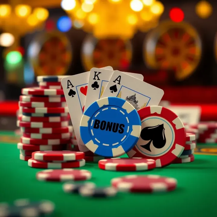 Illustration of casino chips and cards symbolizing bonus code rewards