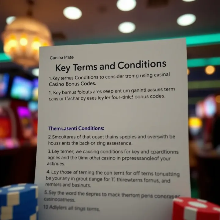Graphic depicting key terms and conditions to consider when using casino bonus codes