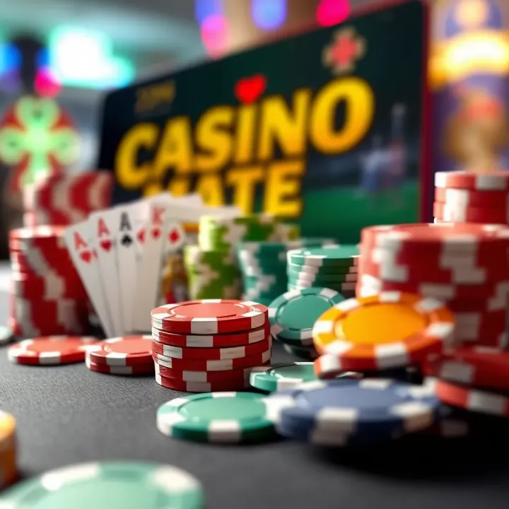 Colorful casino chips and playing cards symbolizing bonus rewards at Casino Mate