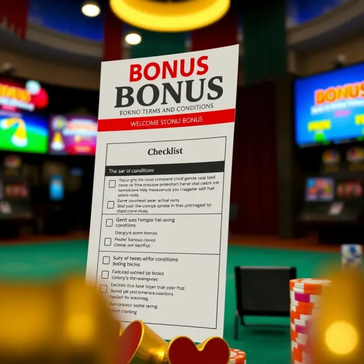 Illustration of bonus terms and conditions checklist for online casino promotions