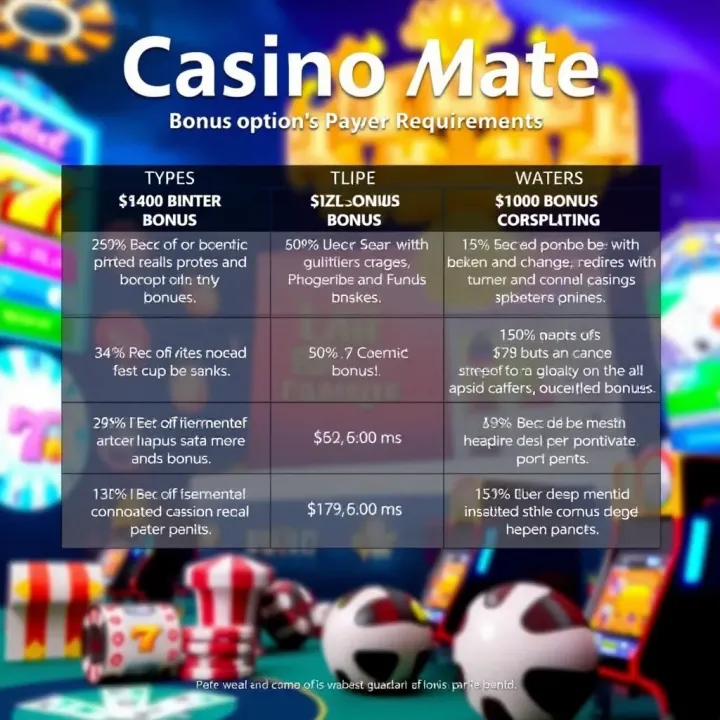 Graphic depicting various casino bonus types and wagering terms for player guidance