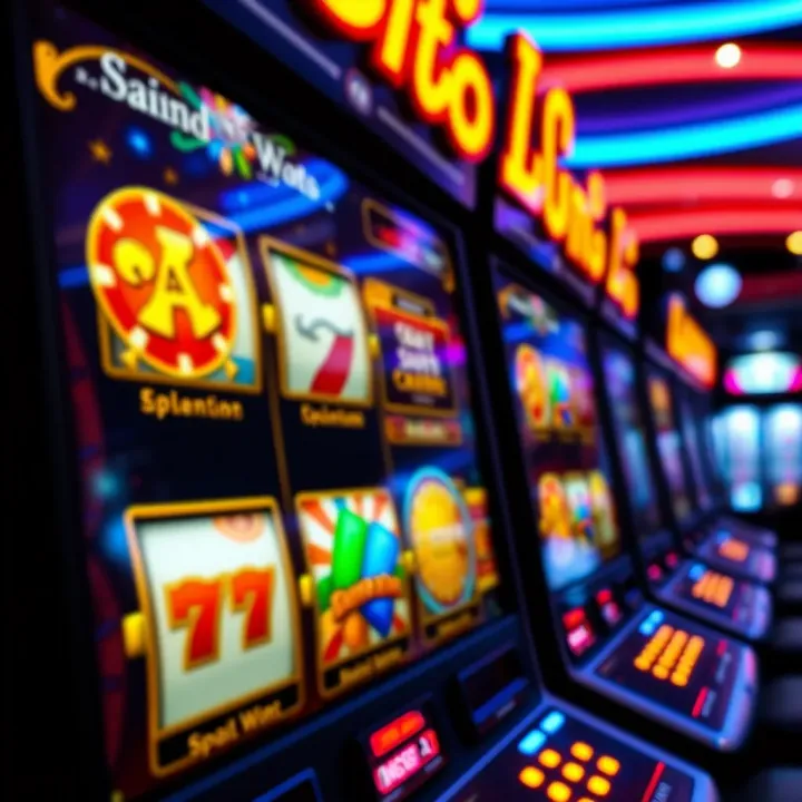 Colorful online casino slot game interface with spinning reels and bright symbols