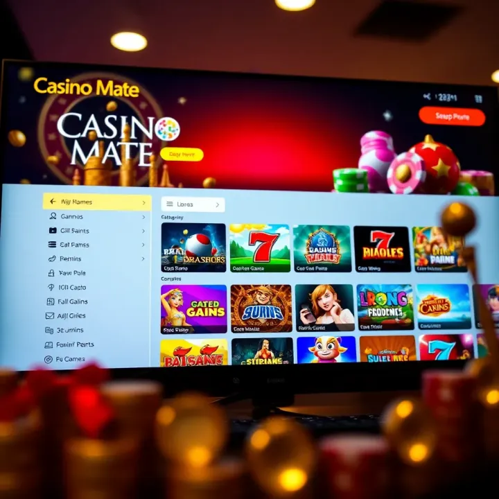 Screenshot of Casino Mate desktop homepage showcasing game categories and navigation