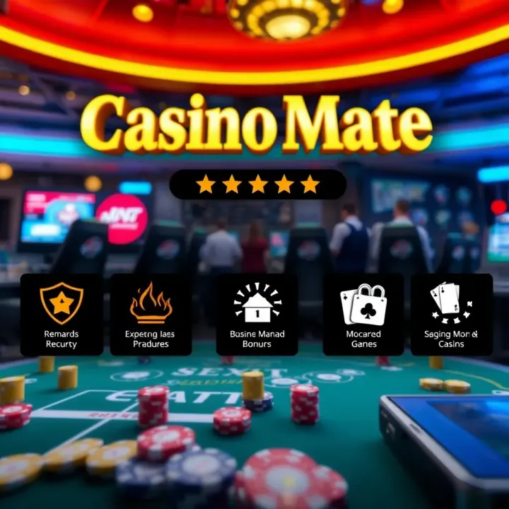 Visual representation of Casino Mate Flash bonuses and security features with icons illustrating rewards and protection