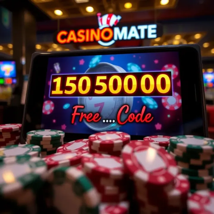 Illustration showing a collection of casino chips and a glowing bonus code on a digital screen