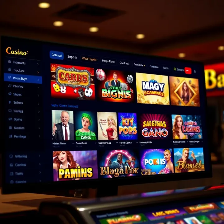Variety of online casino games displayed on a digital screen representing Casino Mate's game selection