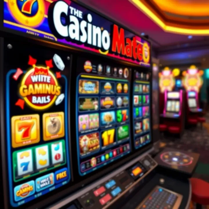 Colorful casino game selection screen showcasing various slot and table games