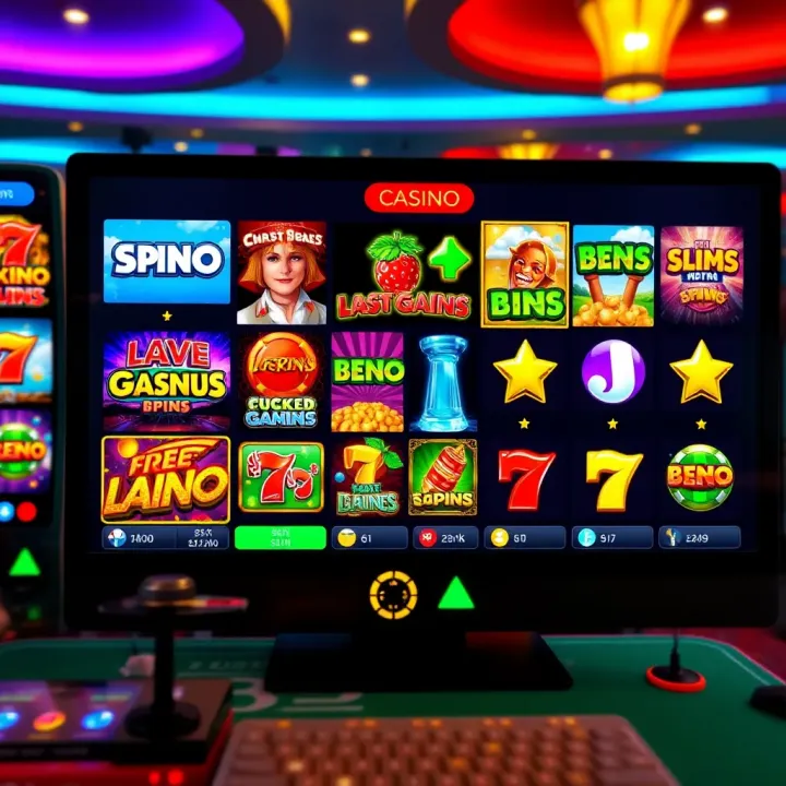 Colorful casino game selection showcasing various slot and table games on a digital screen