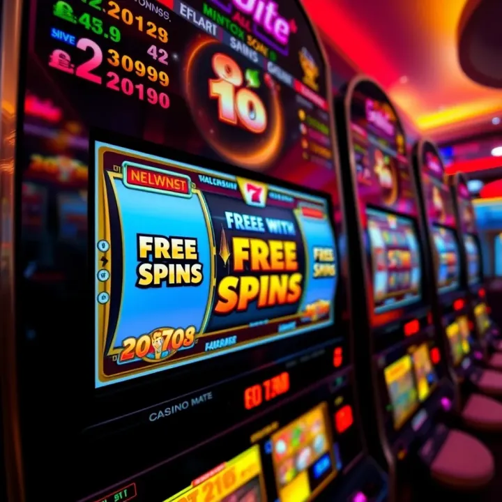 Digital slot machine reels displaying free spins bonus on casino interface