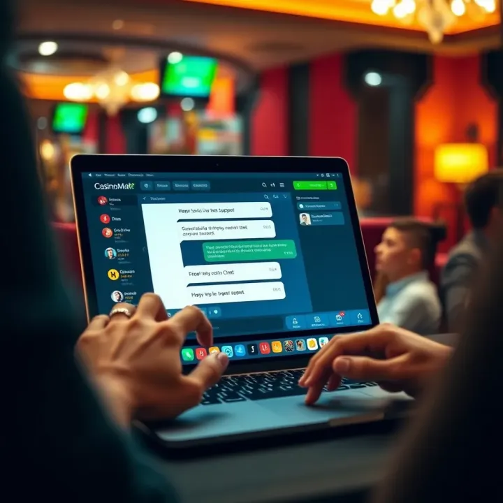 User interacting with Casino Mate live chat on a laptop for real-time support