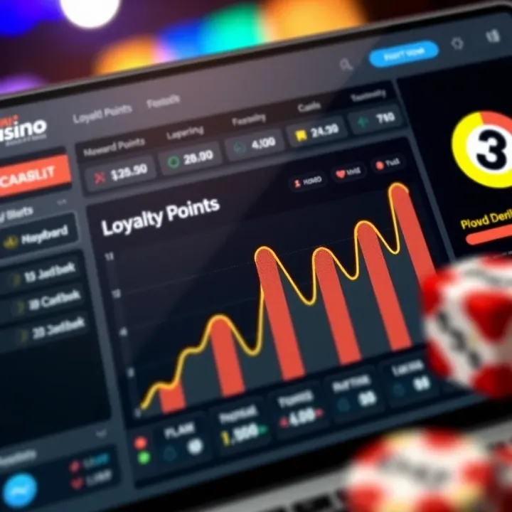 Illustration showing accumulation and tracking of loyalty points on a casino rewards dashboard