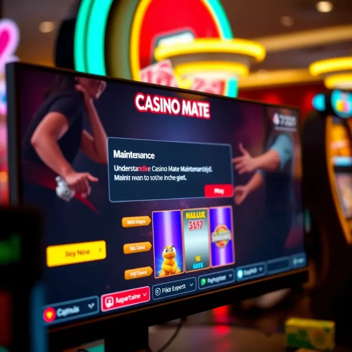 Computer screen showing maintenance notification on online casino platform