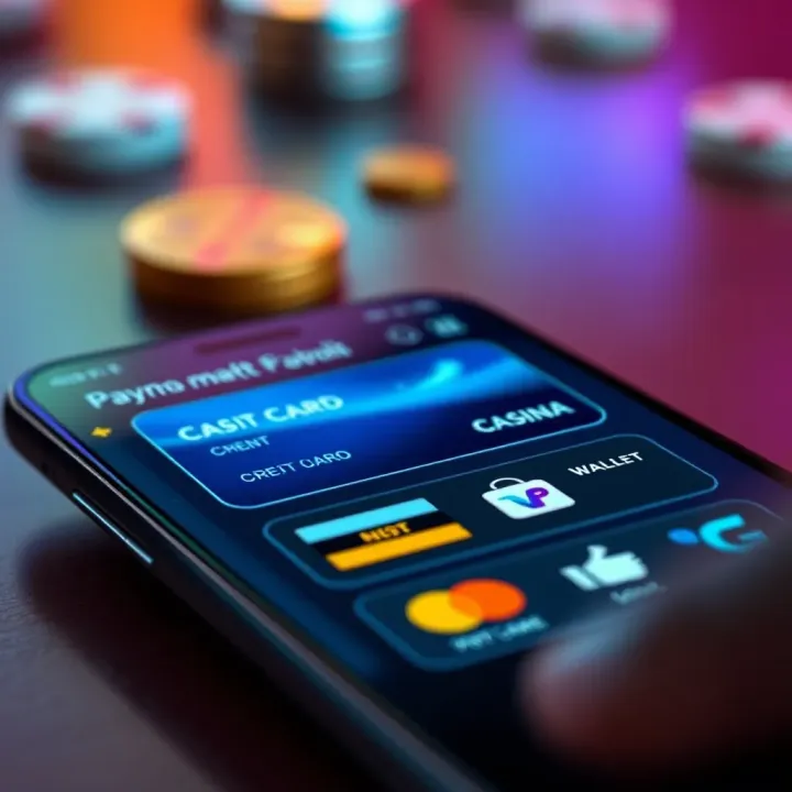 Secure online casino payment options including credit card and digital wallet icons on mobile screen