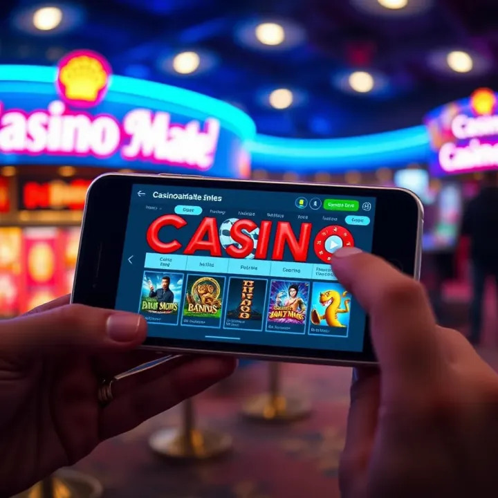 Mobile device displaying Casino Mate app interface with game options visible