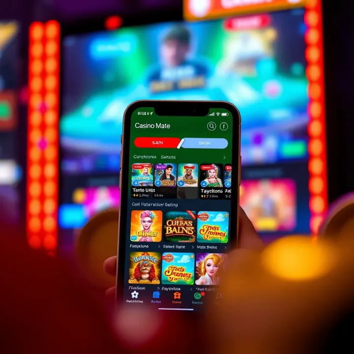 Casino Mate Mobile Game Selection Interface Mobile device displaying Casino Mate's user-friendly game selection interface