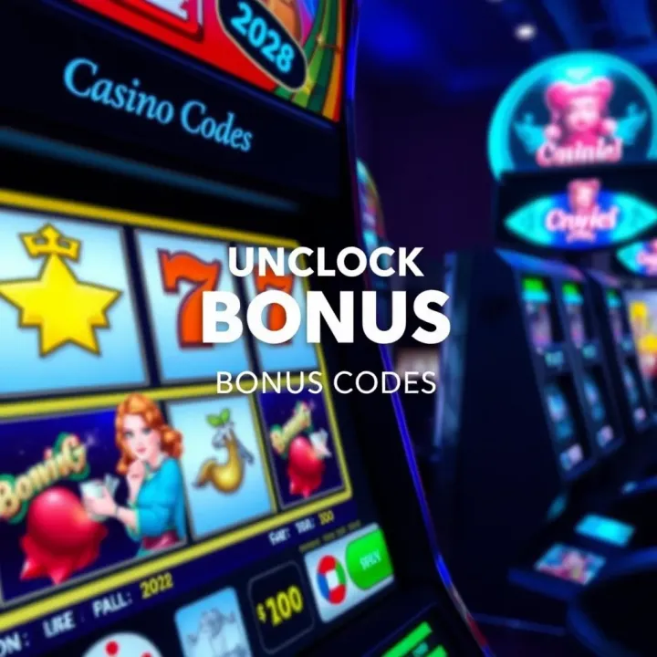 Illustration of casino bonus codes unlocking special offers on a digital slot machine interface