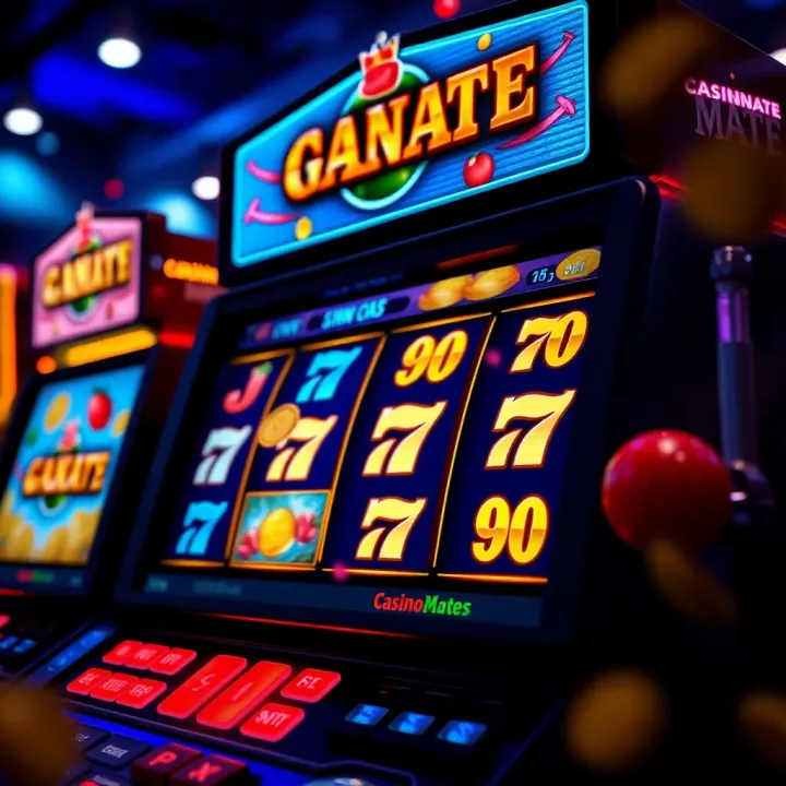 Illustration of a digital slot machine displaying bonus symbols and coins