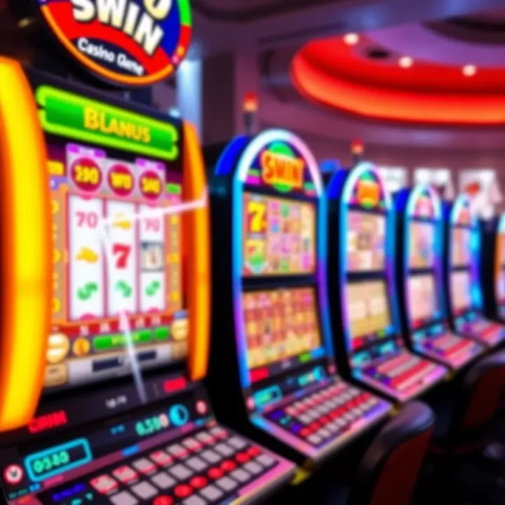 Bright casino game screen showing multiple slot machines with vibrant colors and winning lines