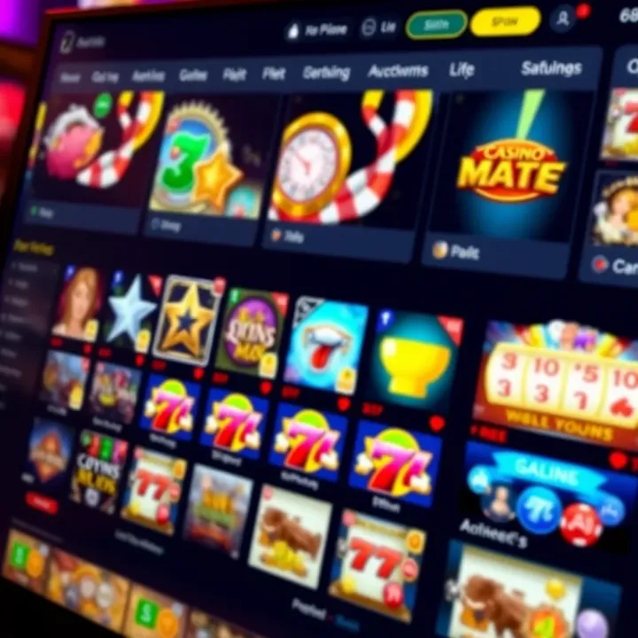 Online casino interface showcasing various slot machines and table games on Casino-Mate.com