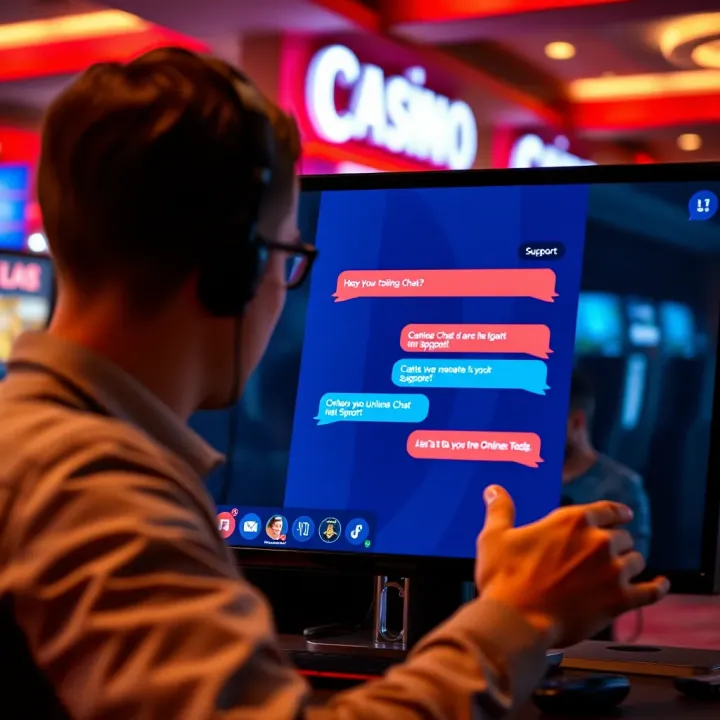 User interacting with an online chat interface on a casino platform for support
