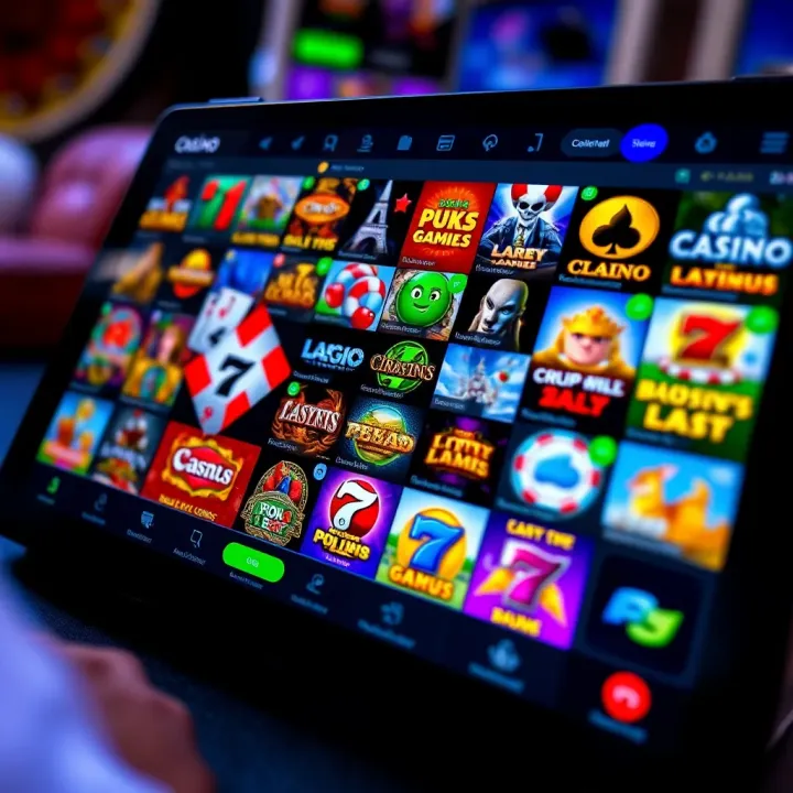 Collection of various online casino games on a digital device screen