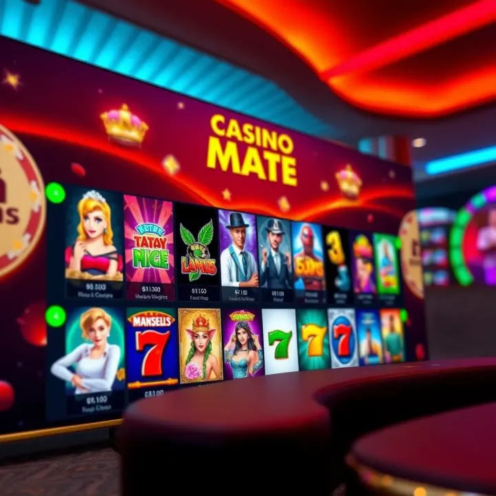 Casino Mate online platform showcasing various slot games on a vibrant interface
