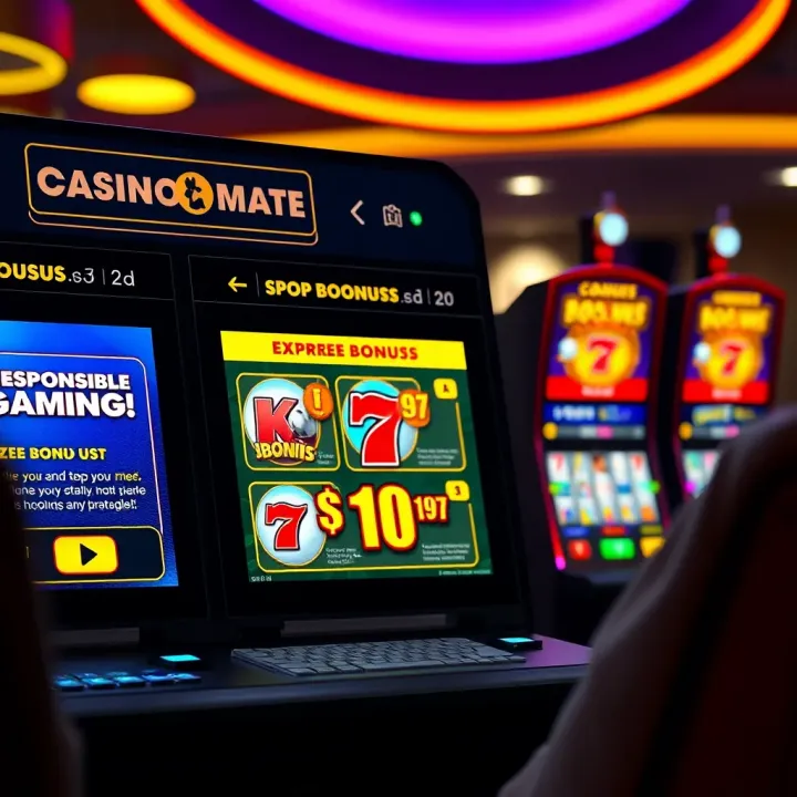 Bright casino interface showing bonus offers and responsible gaming reminders