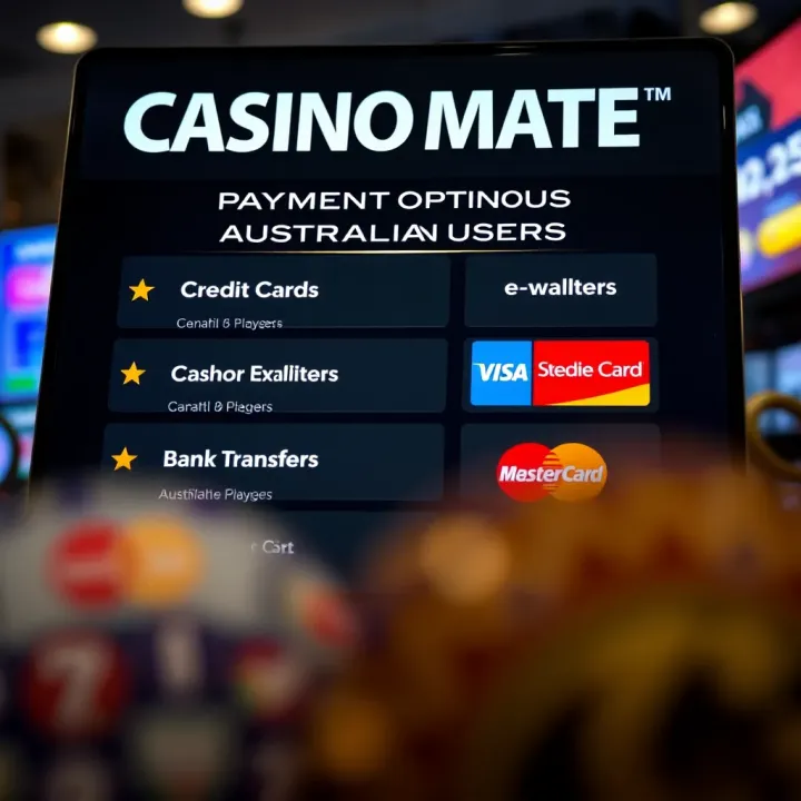 Display of Casino Mate payment options including credit cards, e-wallets, and bank transfers tailored for Australian users