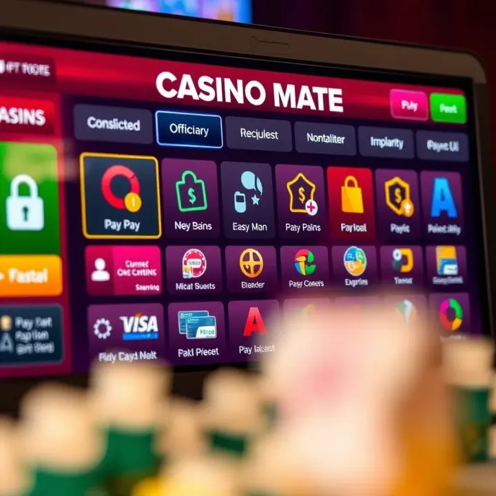 Interface of Casino Mate displaying diverse payment options and secure transaction icons for Australian users