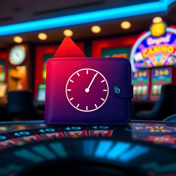 Illustration of a digital wallet with a clock symbol representing payout times at Casino Mate