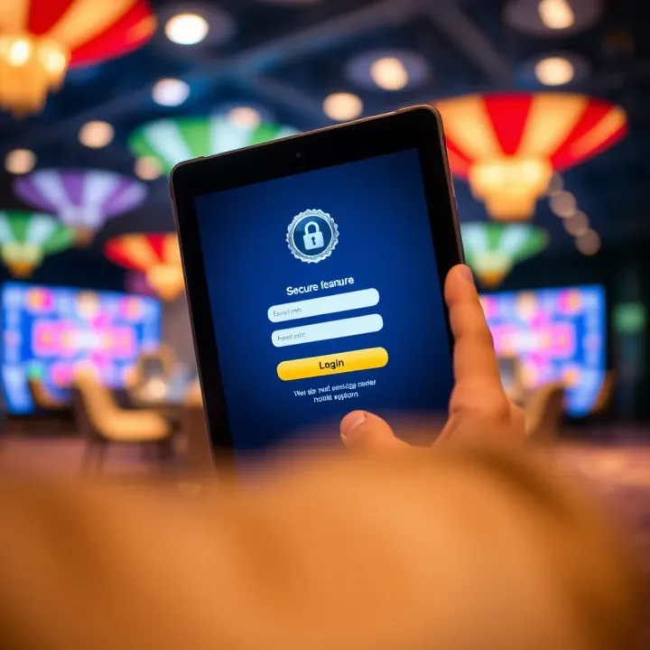 Tablet showing secure login screen for Casino Mate mobile platform