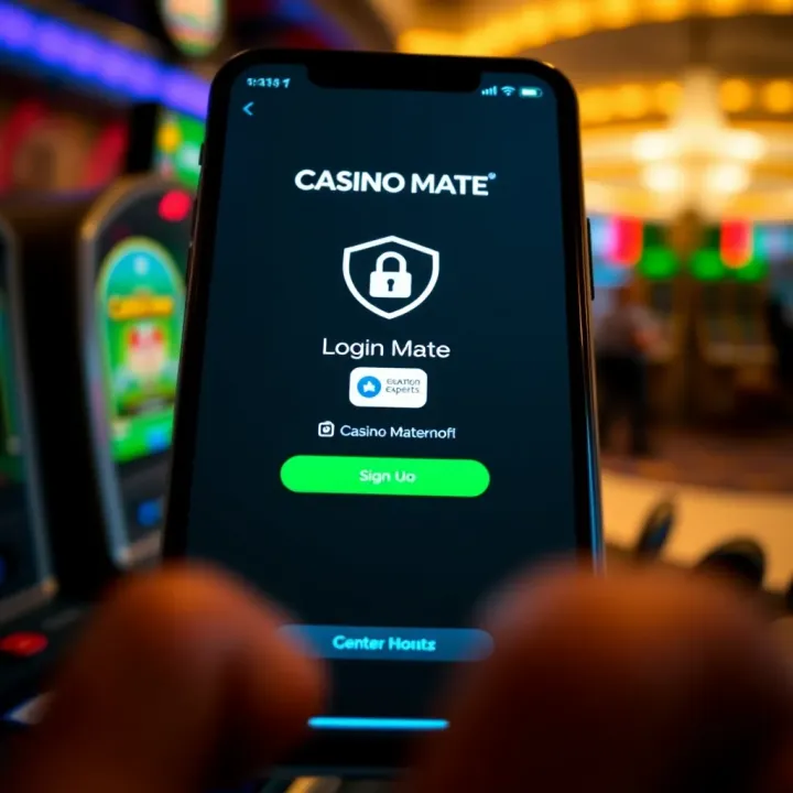 Secure mobile login screen of Casino Mate app emphasizing user authentication and data protection
