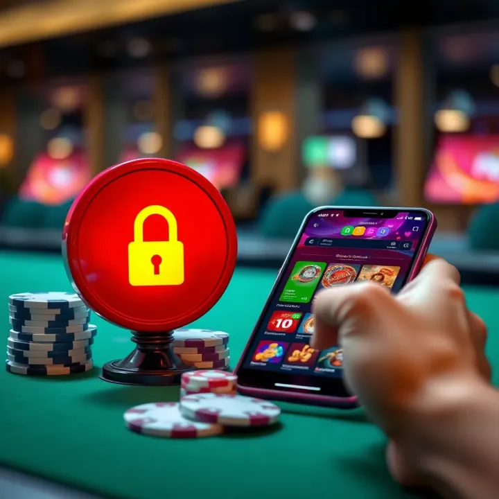 Secure transaction symbols and mobile device displaying casino app emphasizing payment safety and mobile compatibility