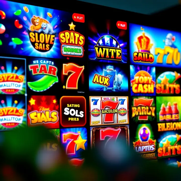 Collection of Casino Mate slot games displayed on a digital screen with vibrant themes