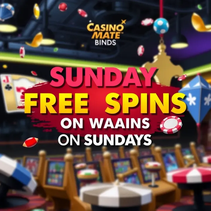 Colorful promotional banner highlighting Sunday free spins offer with casino icons