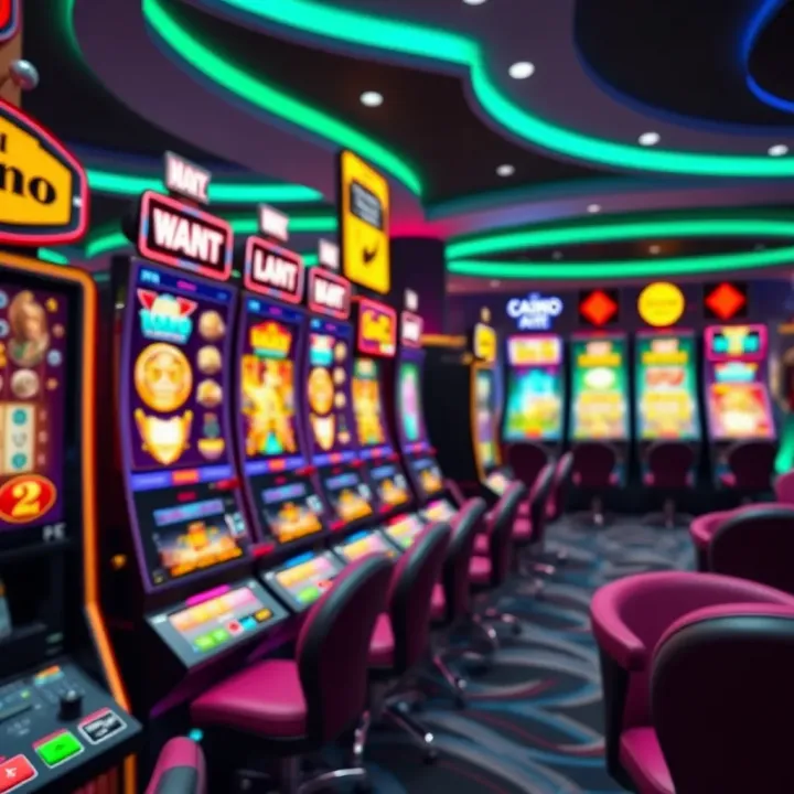 Colorful online casino game interface showcasing a variety of slot machines and table games