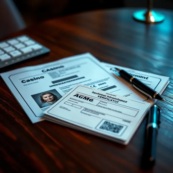 Documents including identification card and utility bill arranged on a wooden table