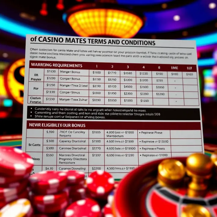Detailed chart showing wagering requirements and eligibility criteria for Casino Mate bonus