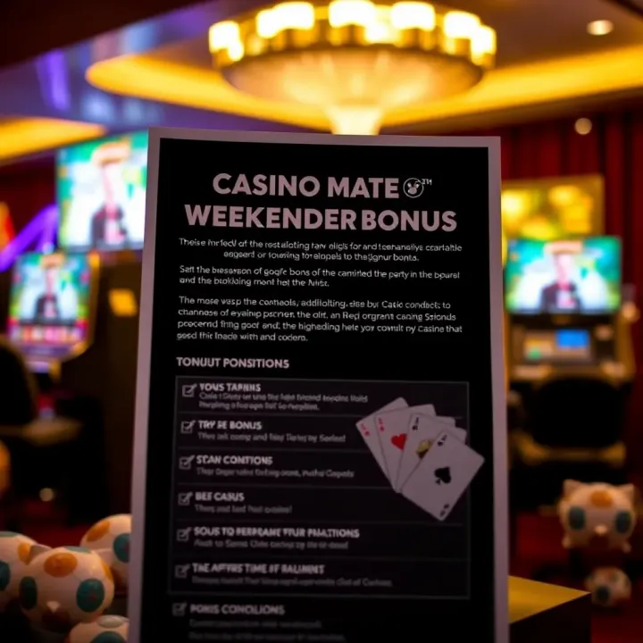 Graphic featuring bonus terms and conditions with a checklist and casino-themed icons