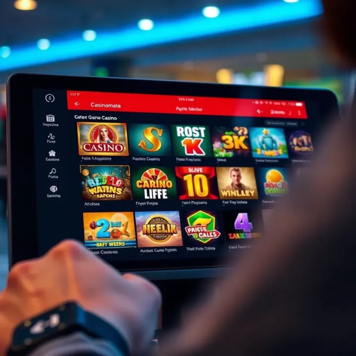 Variety of casino games displayed on a digital device screen