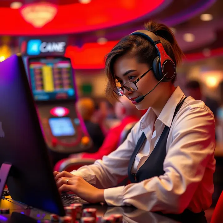 Customer support representative assisting with online casino inquiries