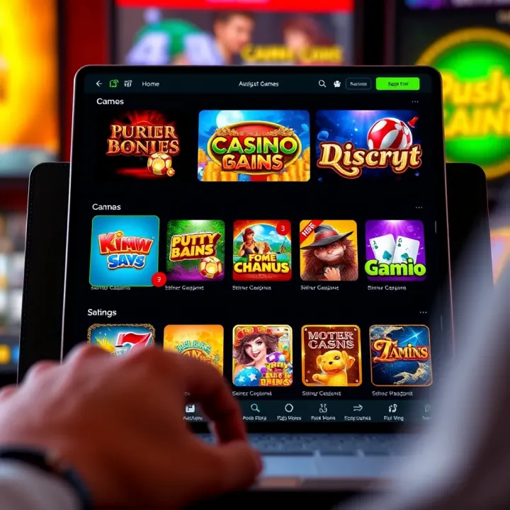 Variety of casino games displayed on a digital device screen