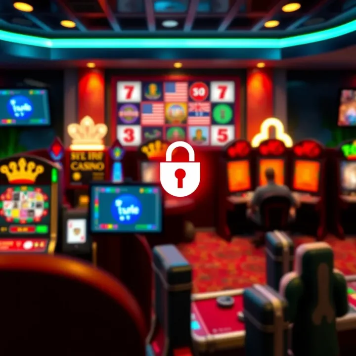 Secure online casino environment with icons representing safety, bonuses, and user accessibility