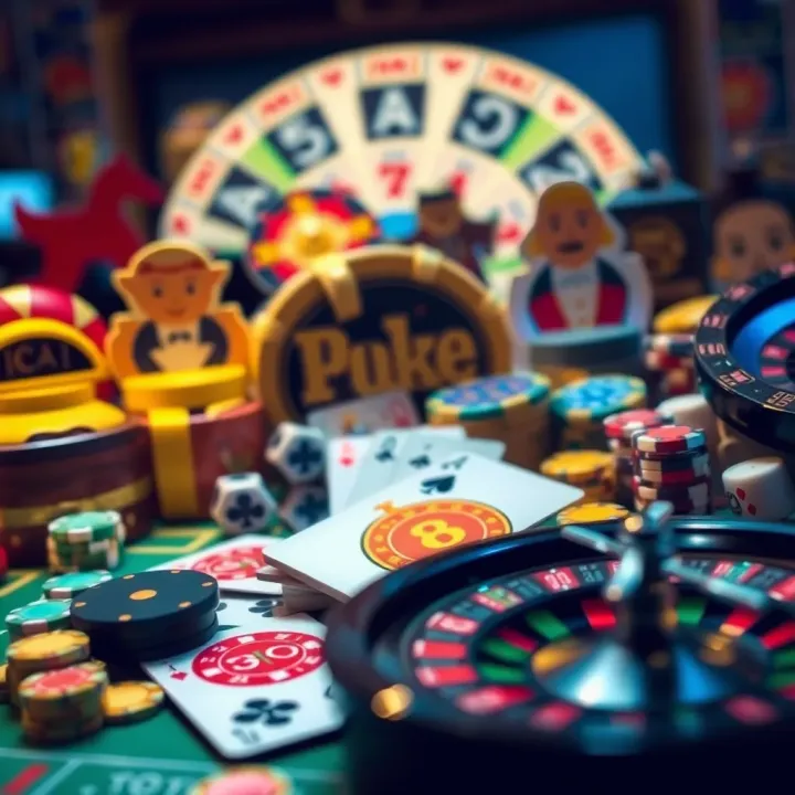 Collection of popular casino game icons including slots, poker, and roulette