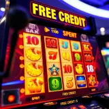 Animated online slot machine with vibrant reels showing various symbols and free credit notification