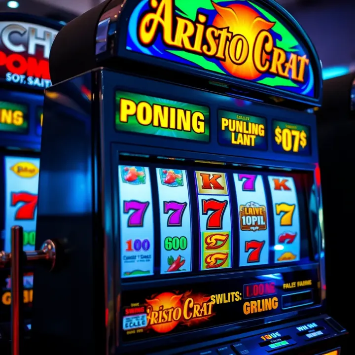 Colorful Aristocrat pokies machine displaying winning symbols