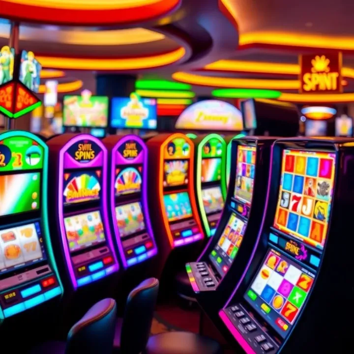 Colorful online casino slot machines with vibrant graphics and spinning reels