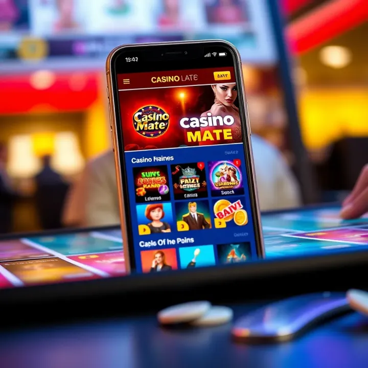 Mobile phone displaying Casino Mate app home screen with game selection